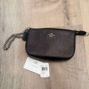 Coach Metallic Black Wristlet with Silver Chain
